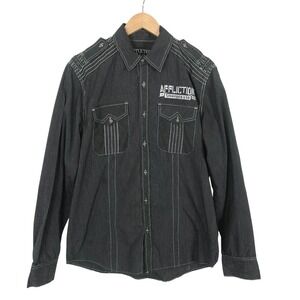 Affliction Black Premium Embroidered Button Up Shirt Size L Y2K Biker‎ Western